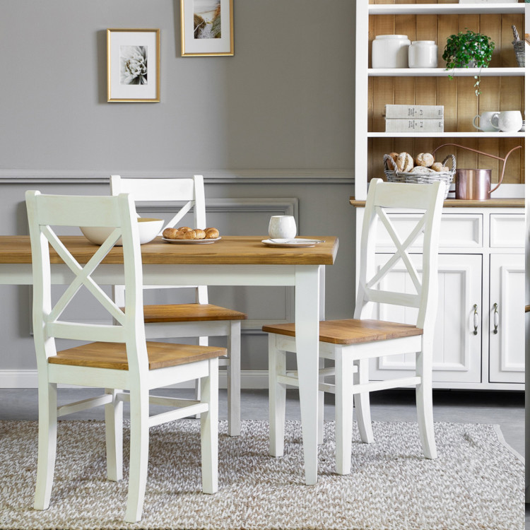 Dřevěná provence jídelní sestava bílo hnědá, Lille , Jídelní sety- 8