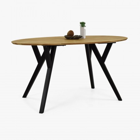 Dubový oválny stôl, čierne makové nohy 160 x 90 cm , Jedálenské stoly- 1