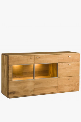 Massive Eichenkommode Texas mit Glas, 5-türig, 175 cm