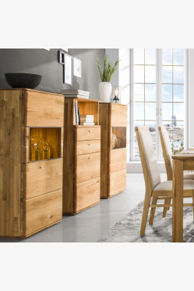 Nízká vitrina se skleněnými dvířky dub masiv, texas 52 , Komody- 1 2