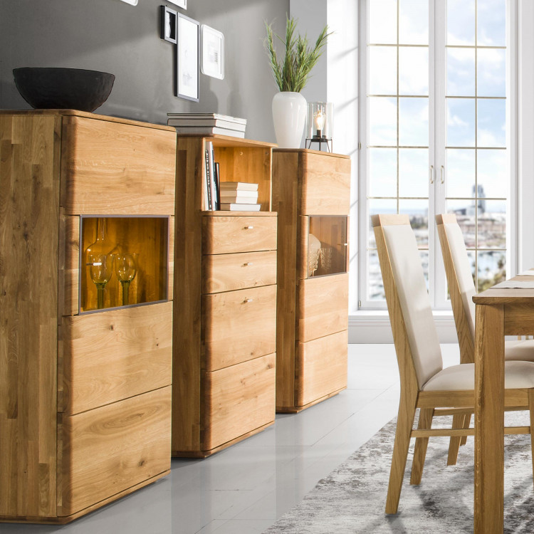 Nízká vitrina se skleněnými dvířky dub masiv, texas 52 , Komody- 2