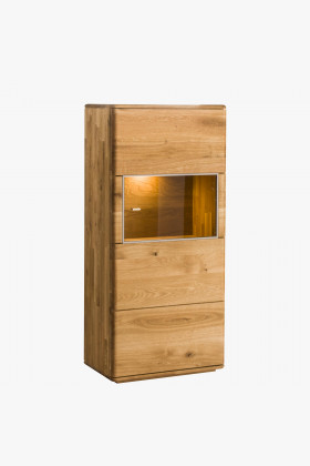 Niedrige Vitrine Eiche Massivholz mit Glastüren